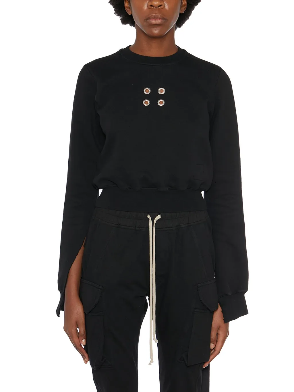Rick Owens Drkshdw Eyelet-Embellished Cropped Crewneck Sweatshirt