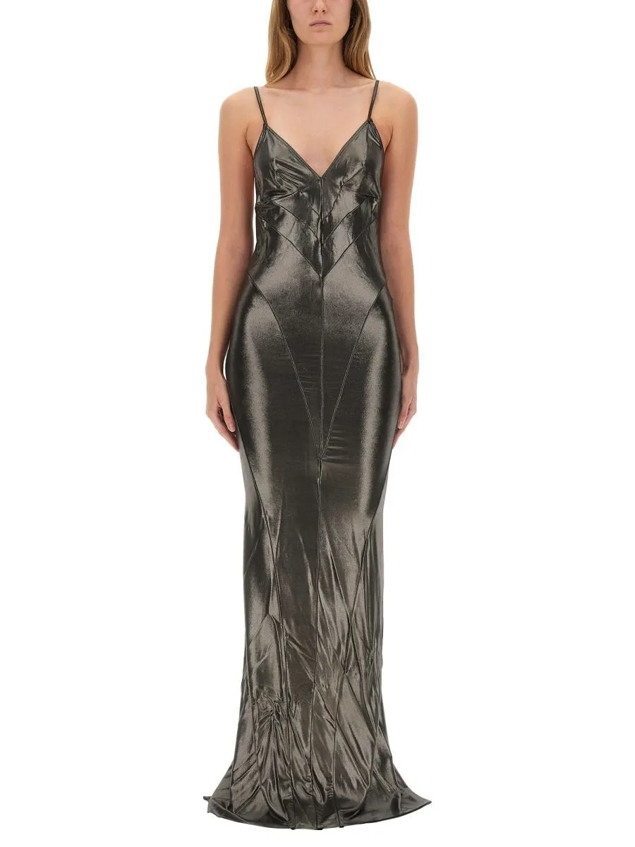 Rick Owens Lilies V-Neck Metallic Sleeveless Maxi Dress