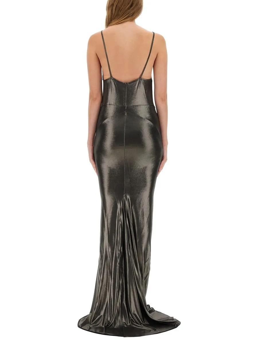 Rick Owens Lilies V-Neck Metallic Sleeveless Maxi Dress