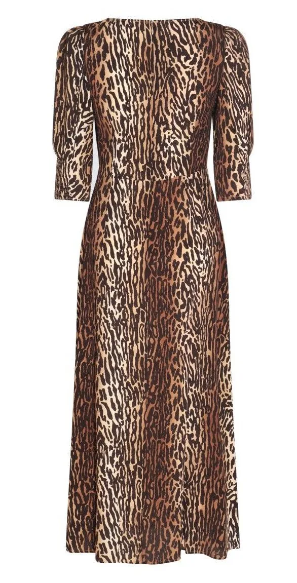 Rixo All-Over Leopard Printed Midi Dress