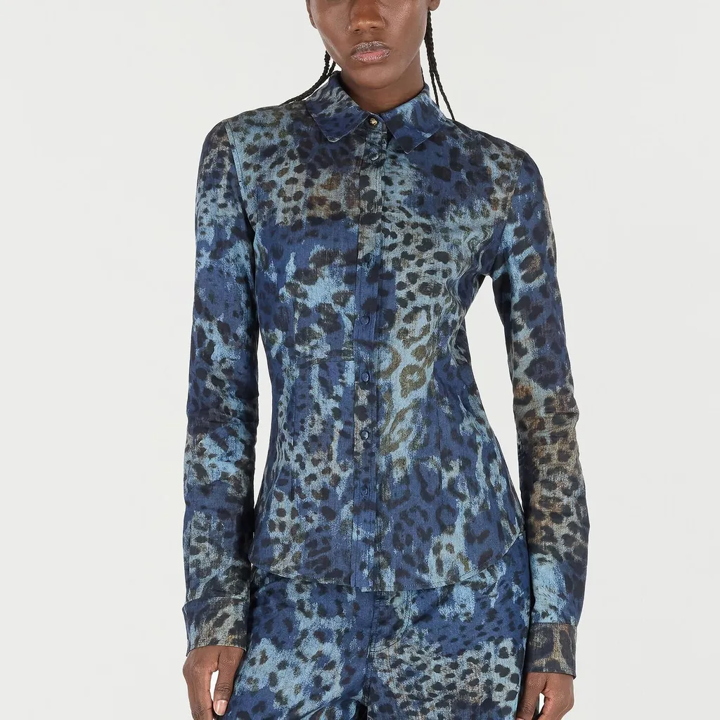 Roberto Cavalli Jaguar Print Denim Shirt