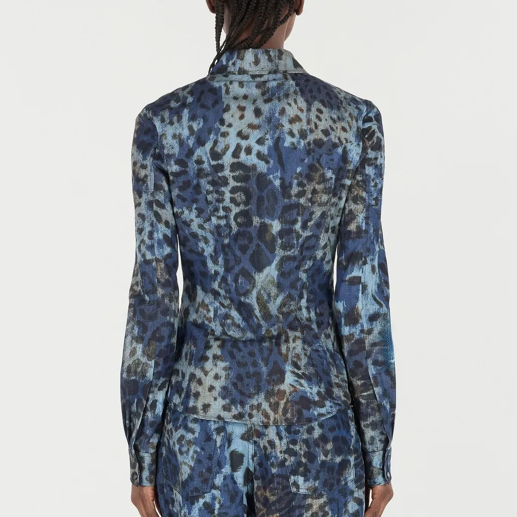 Roberto Cavalli Jaguar Print Denim Shirt