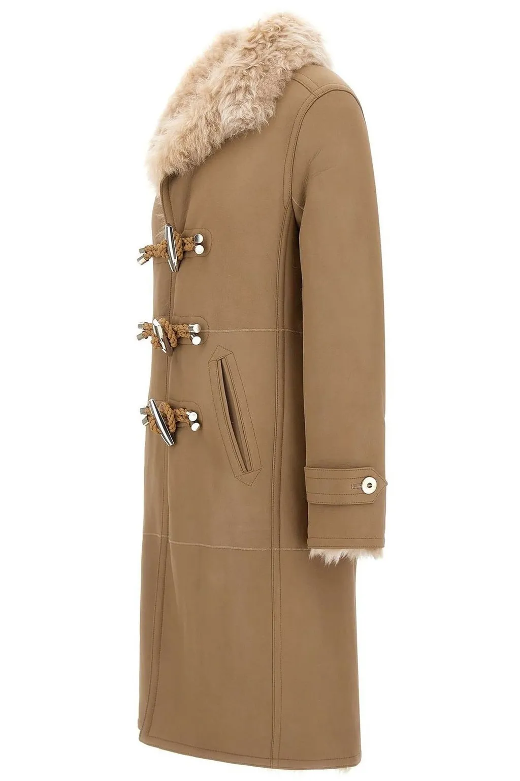 Rabanne Long Sleeved Shearling Neck Coat