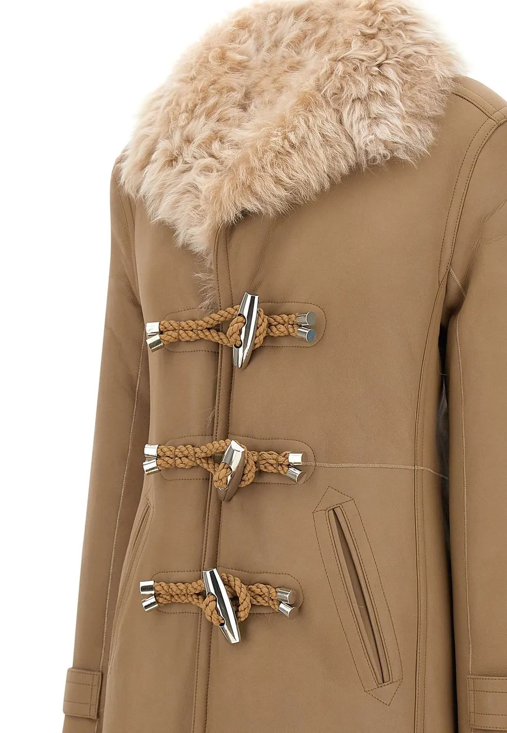 Rabanne Long Sleeved Shearling Neck Coat