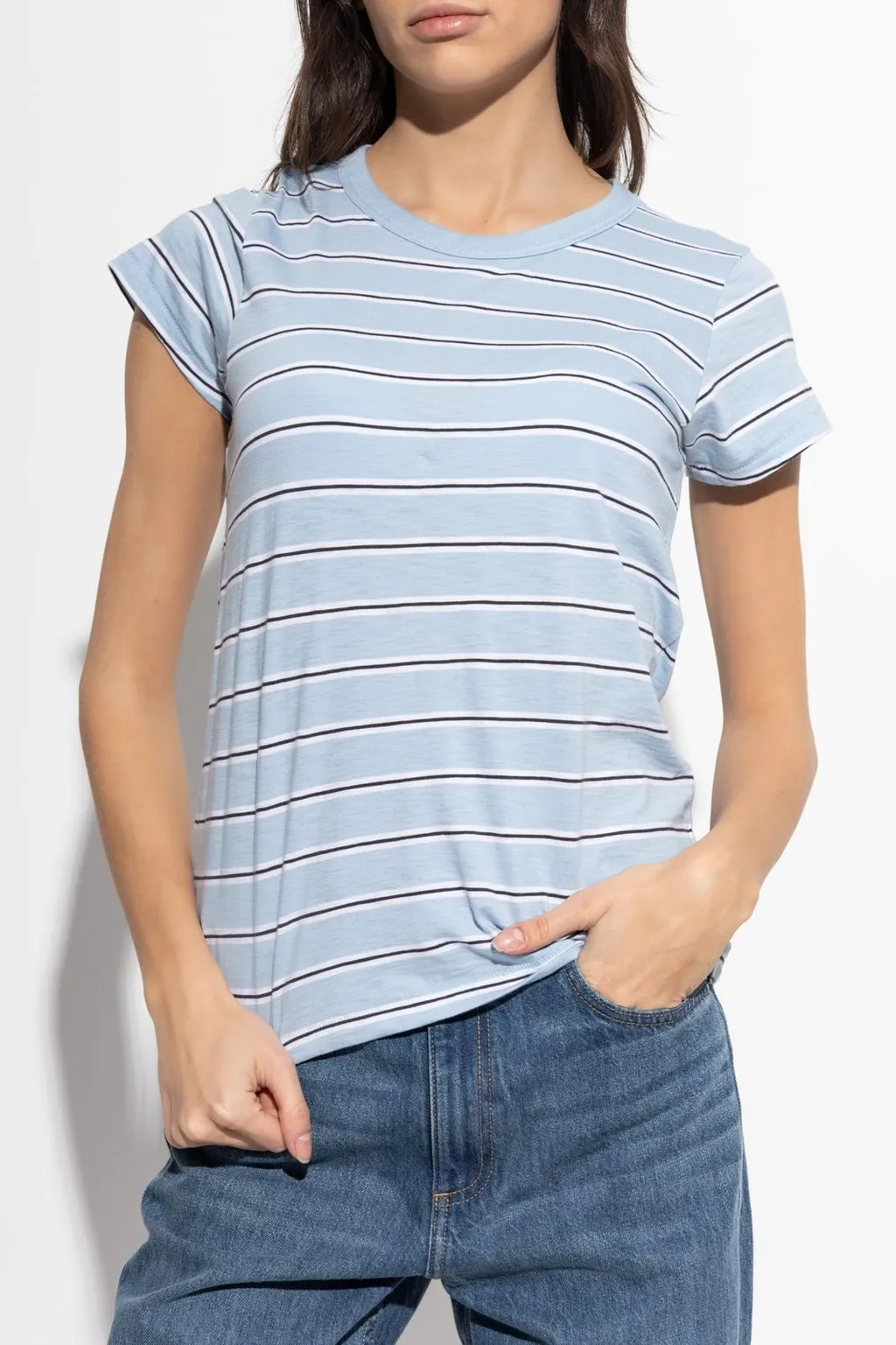 Rag & Bone Striped Printed Crewneck T-Shirt