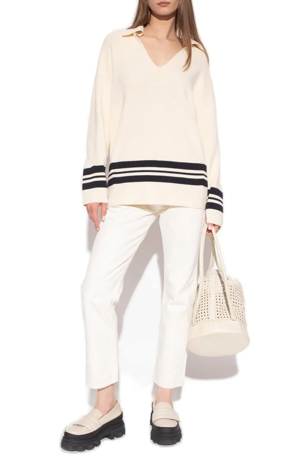 Rag & Bone Stripe-Trim Oversized V-Neck Jumper