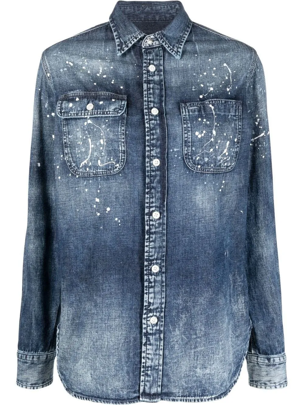 Ralph Lauren Collection Paint-Splatter Button-Up Denim Shirt