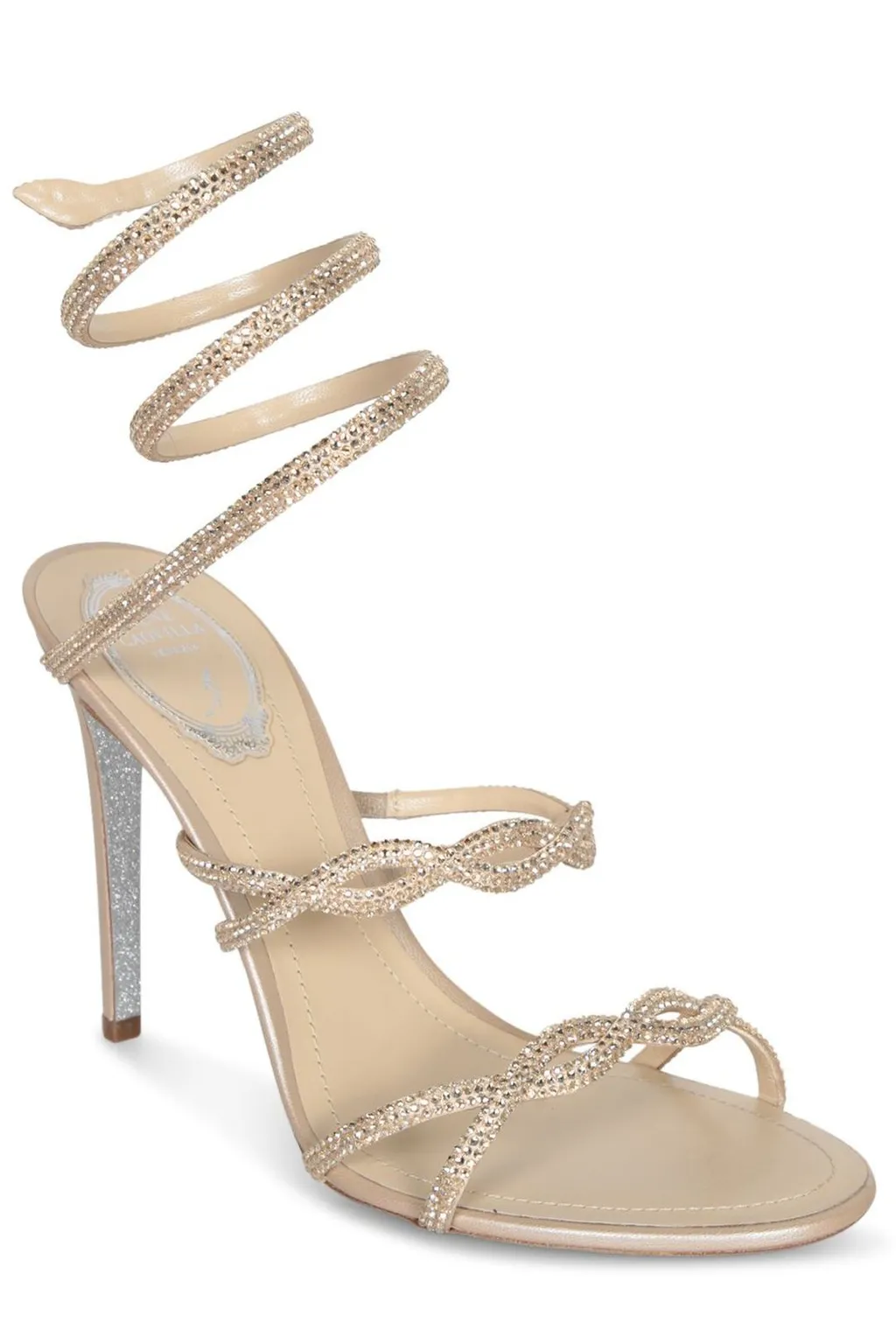 René Caovilla Braid Cleo Fog Satin Embellished Sandals