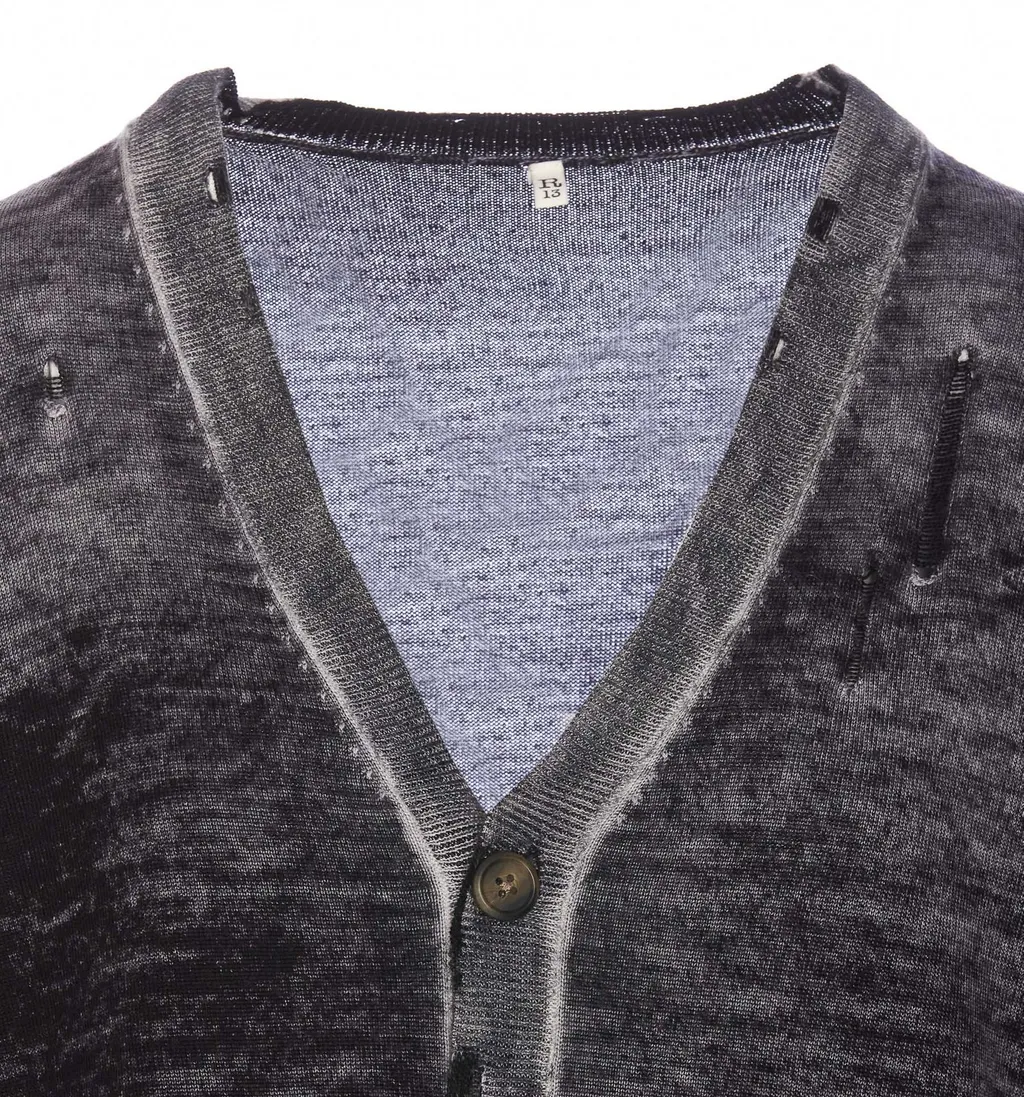 R13 Distressed V-Neck Button-Up Cardigan