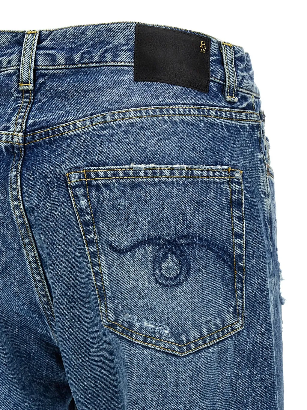R13 Boyfriend Mid-Rise Distressed Jeans