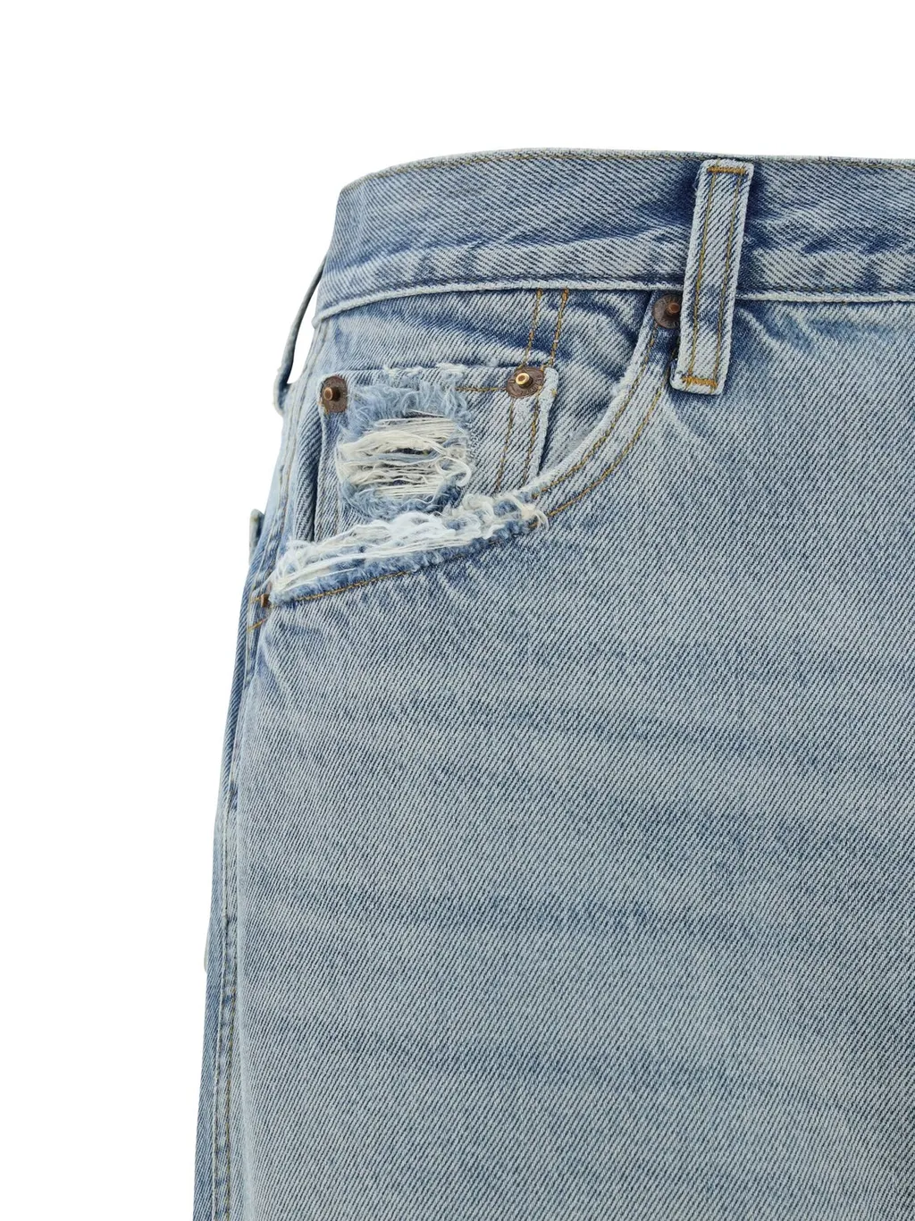 Re/Done Side-Slit Distressed Denim Maxi Skirt