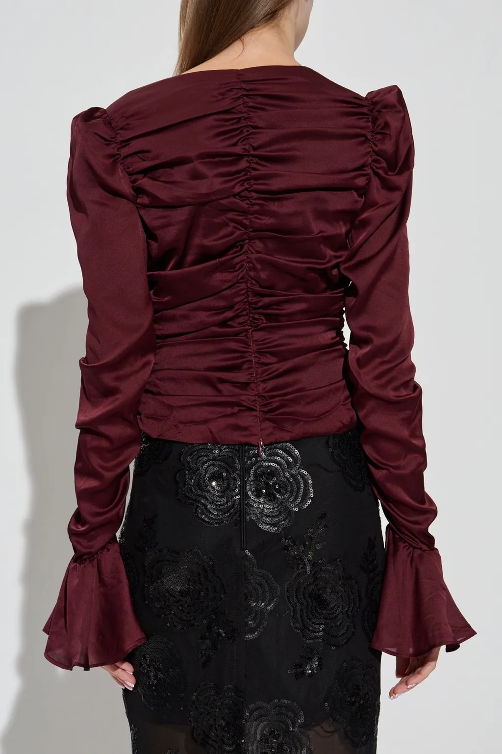 Rotate Long-Sleeved Chiffon Ruched Top