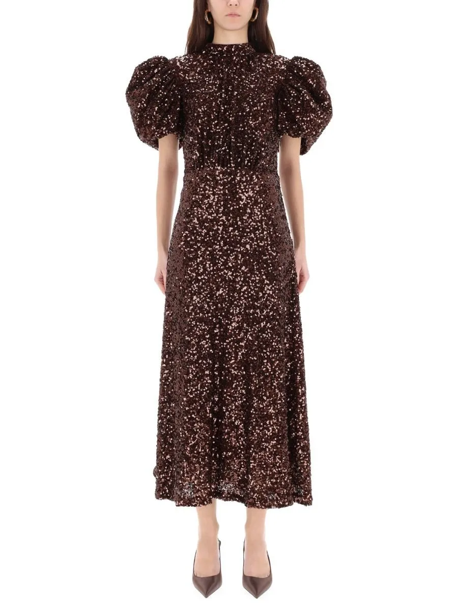 Rotate Sequined Mock Neck Midi Dress