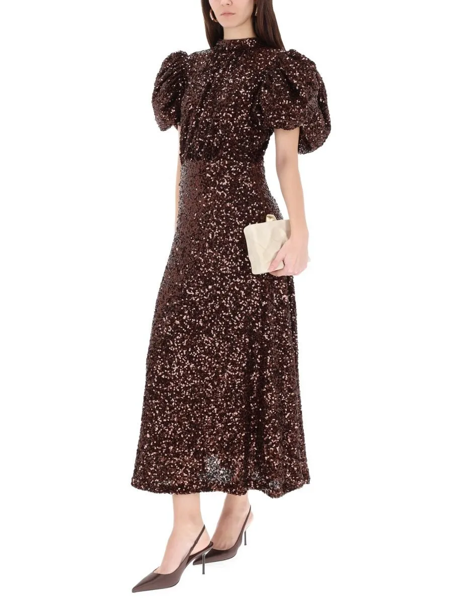Rotate Sequined Mock Neck Midi Dress