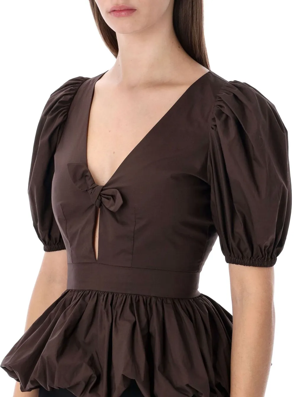 Rotate Bow Detailed Puff Sleeved Bubble Top