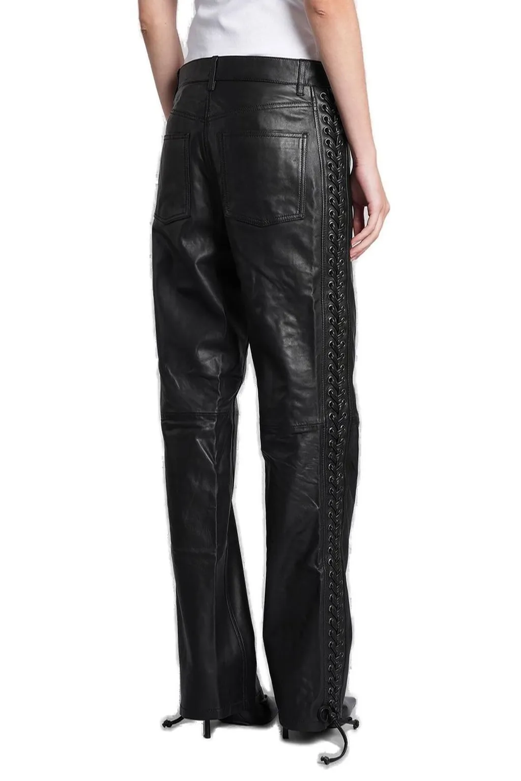 Rotate Laced Straight-Leg Leather Pants