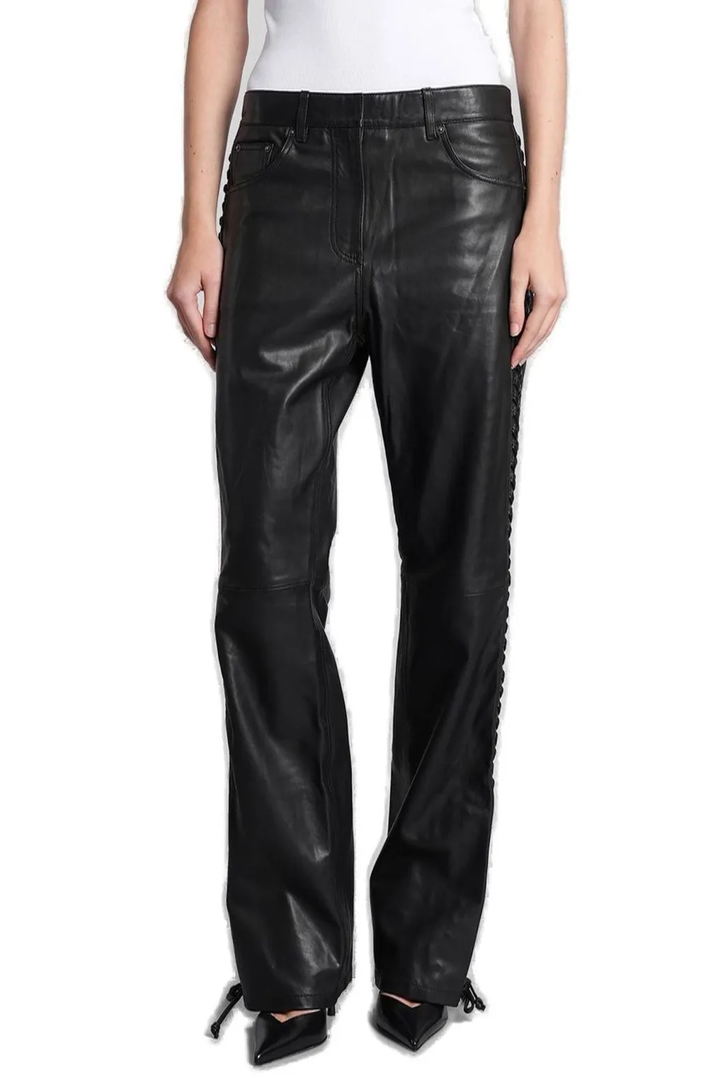 Rotate Laced Straight-Leg Leather Pants