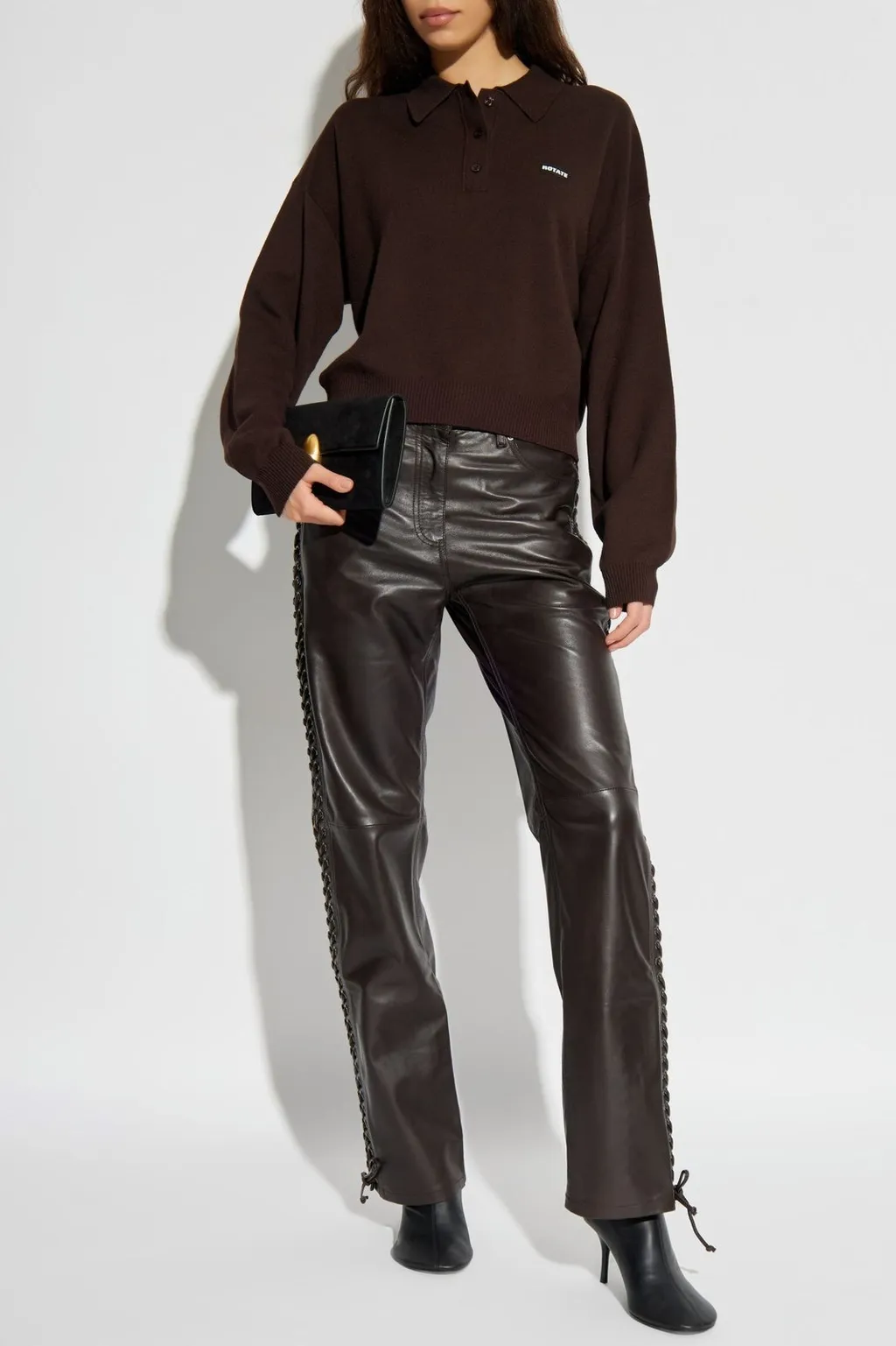 Rotate Long Sleeved Cropped Knit Polo Shirt