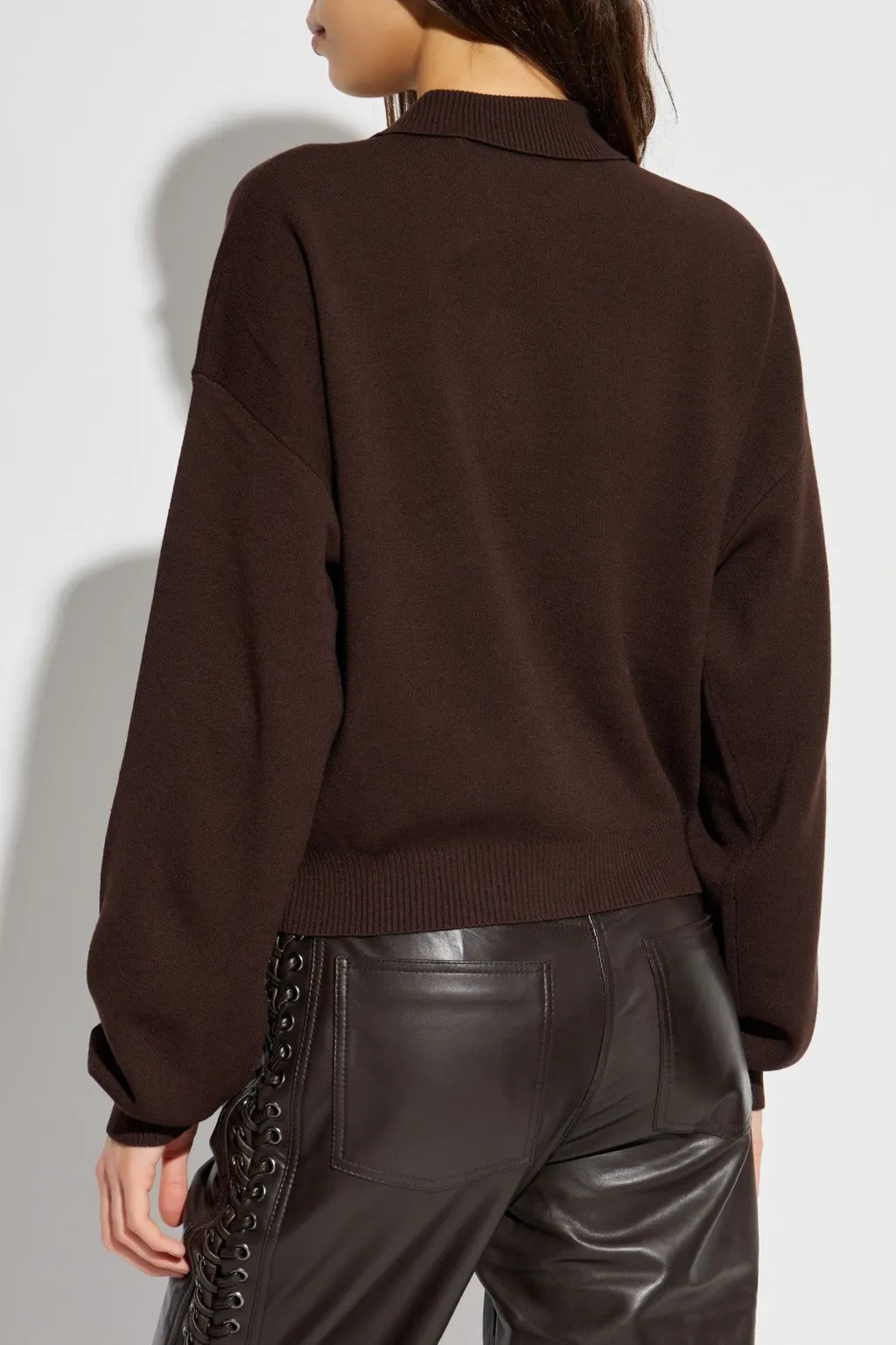 Rotate Long Sleeved Cropped Knit Polo Shirt