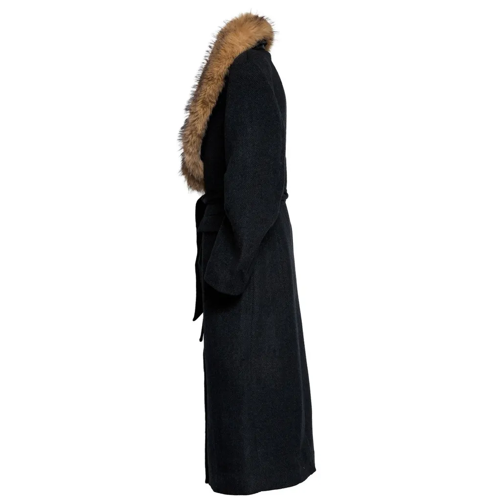 Rotate Faux Fur Collar Long Coat