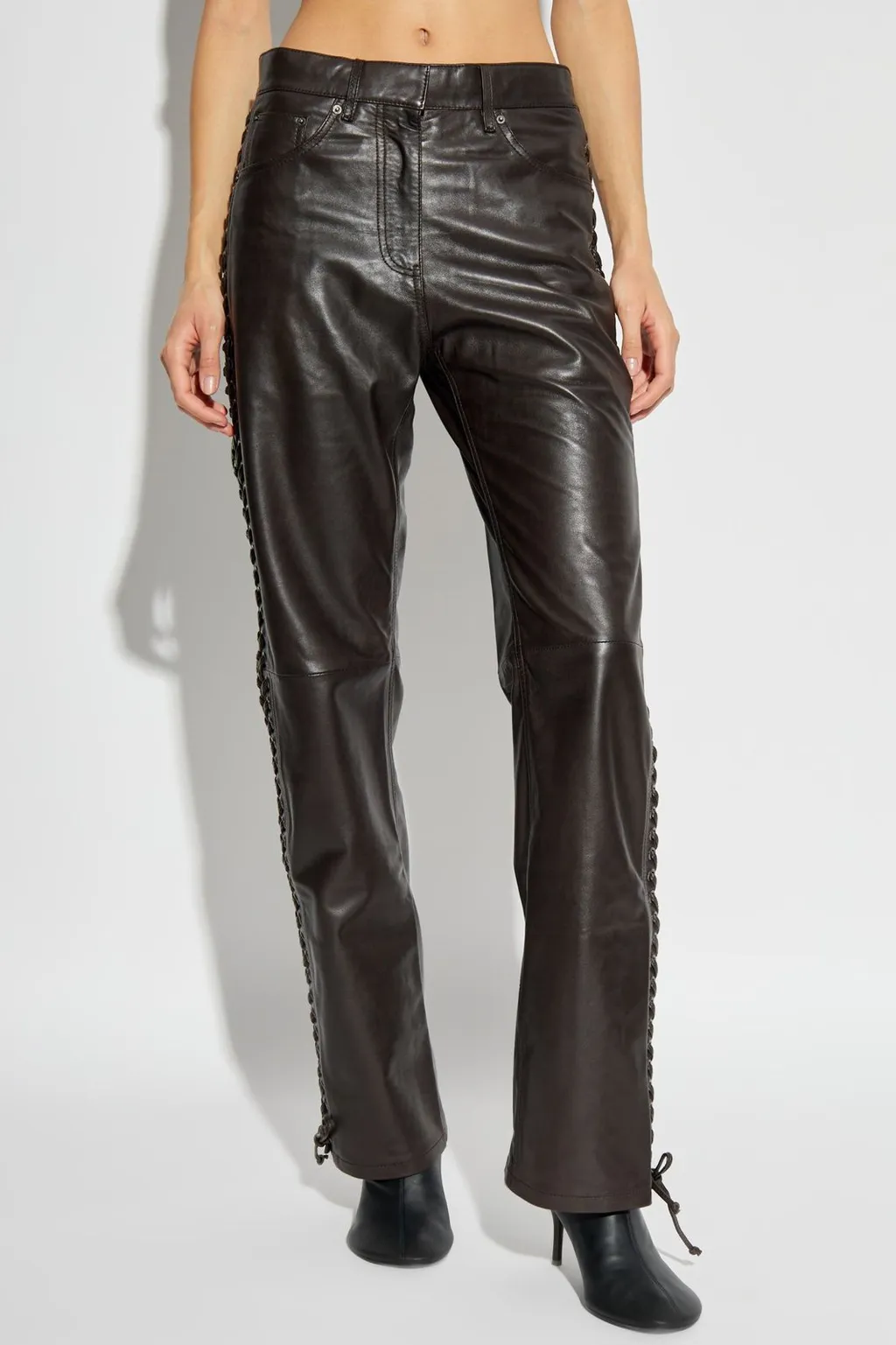 Rotate Straight-Leg Laced-Detail Leather Pants