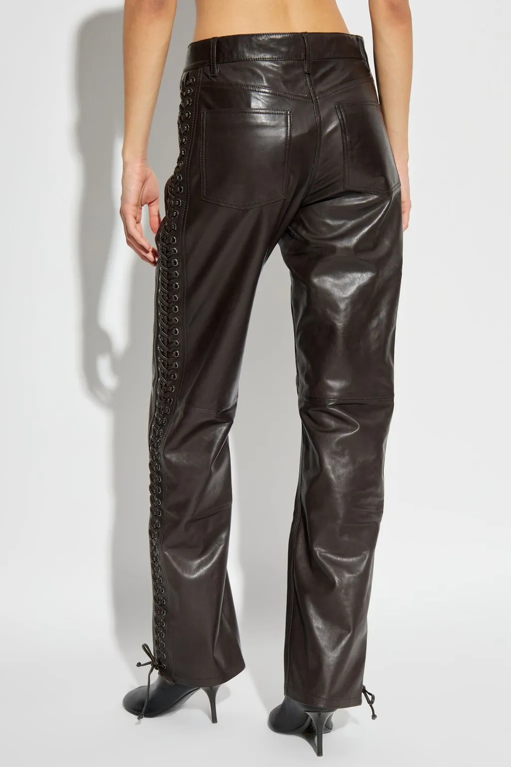 Rotate Straight-Leg Laced-Detail Leather Pants