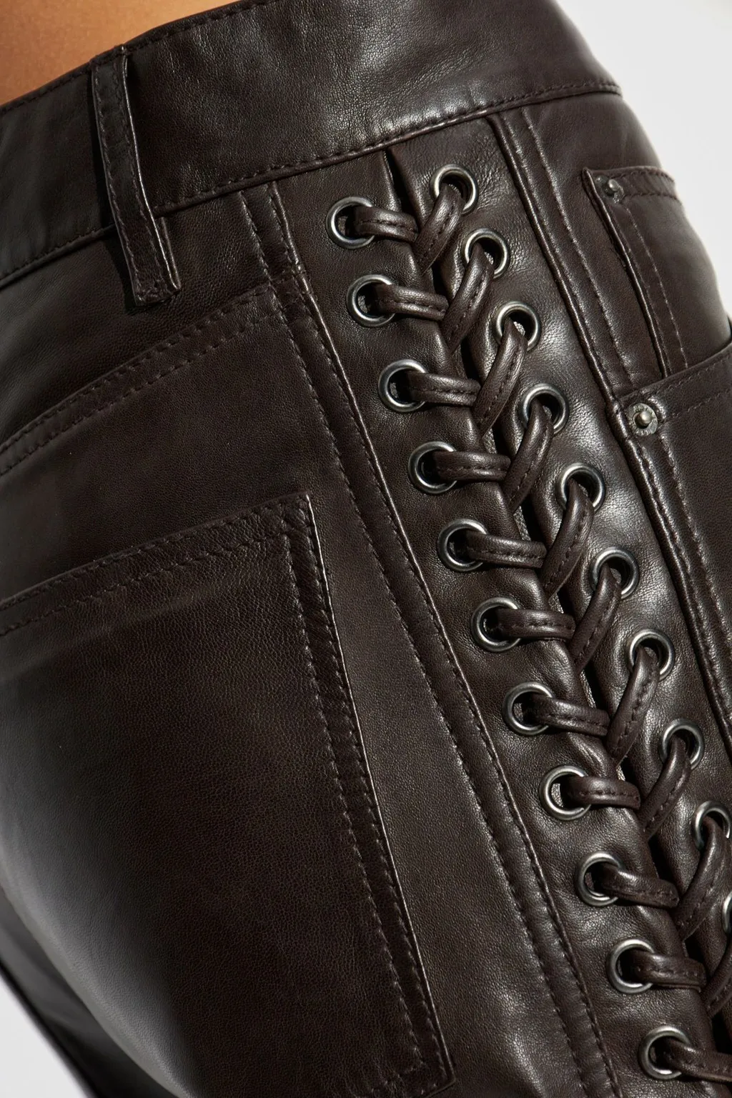 Rotate Straight-Leg Laced-Detail Leather Pants