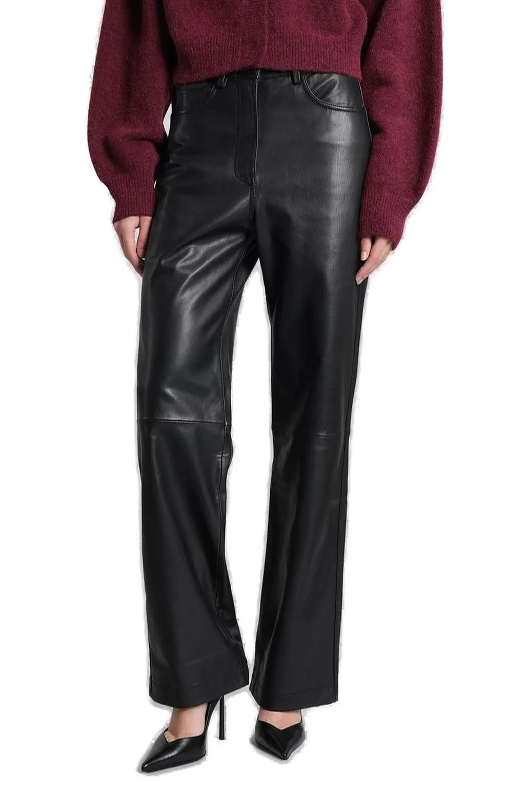 Rotate Straight-Leg Leather Trousers