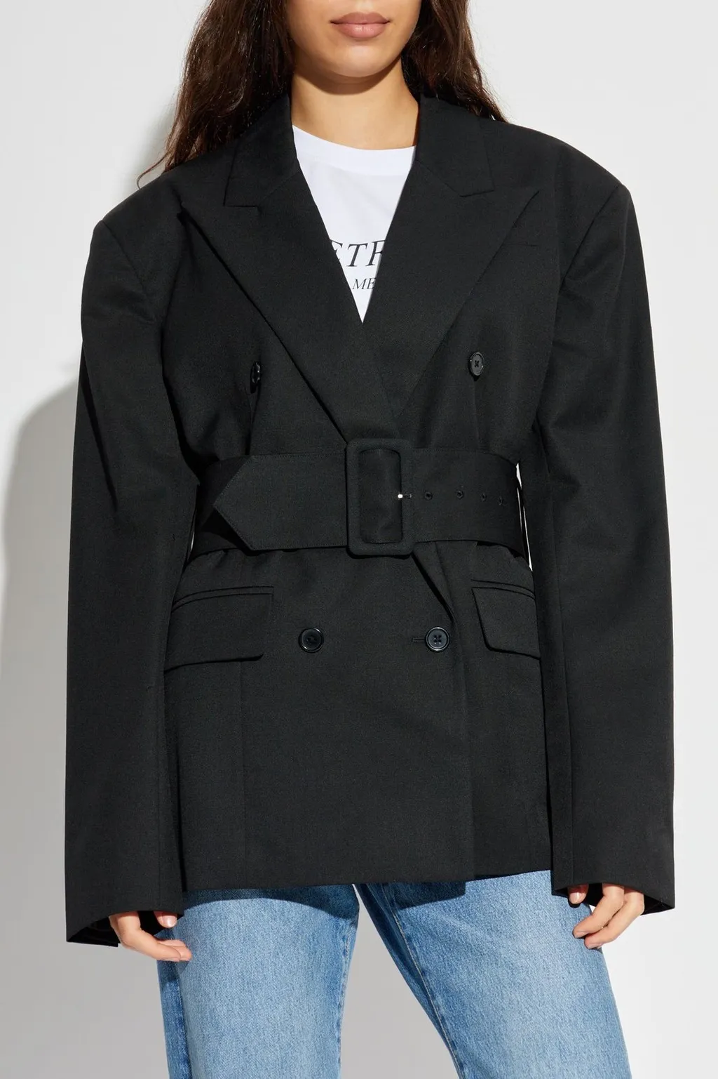 Rotate Double Breasted Wide-Belt Blazer