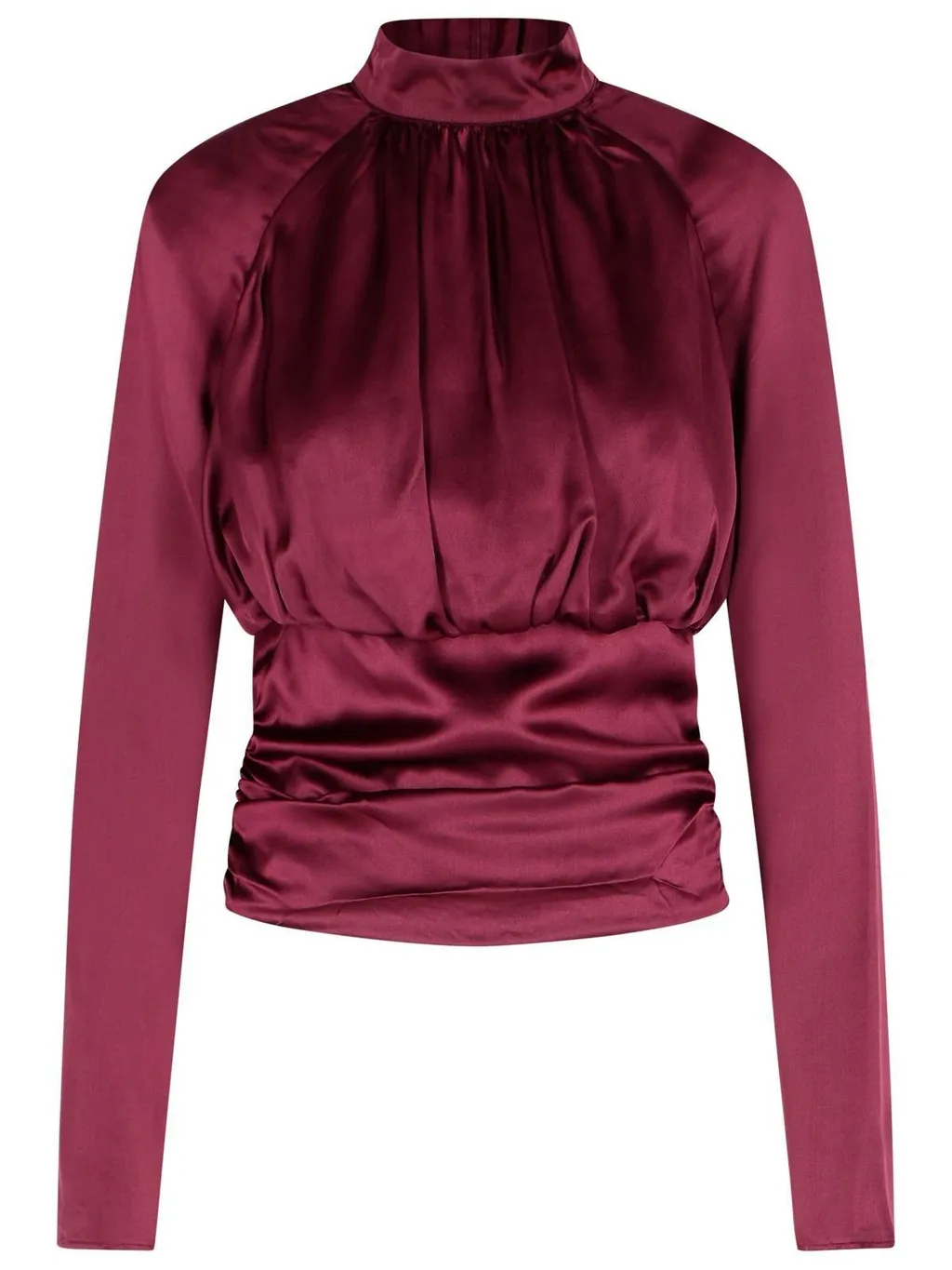 Rotate Long-Sleeved Ruched Satin Top