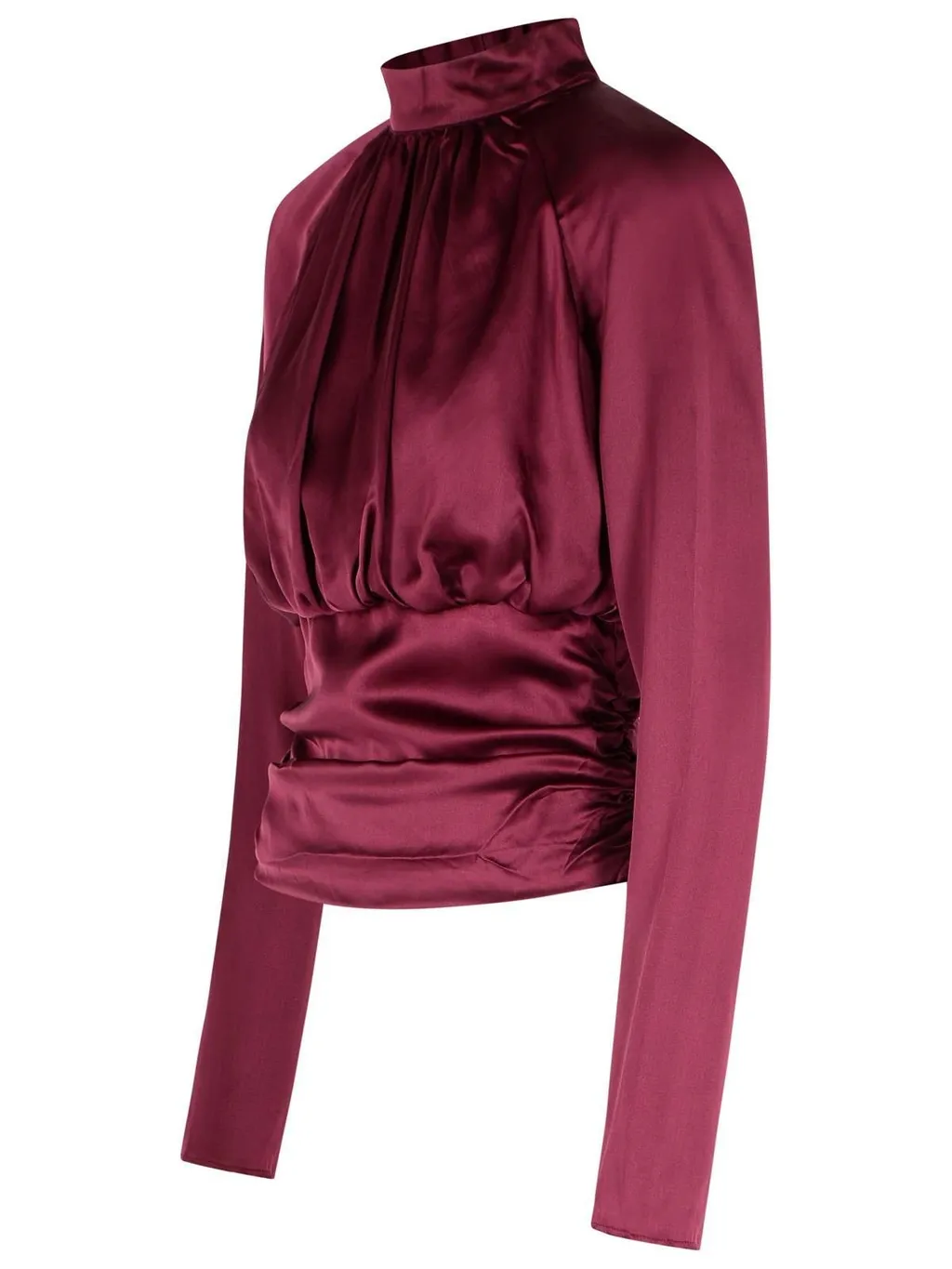 Rotate Long-Sleeved Ruched Satin Top