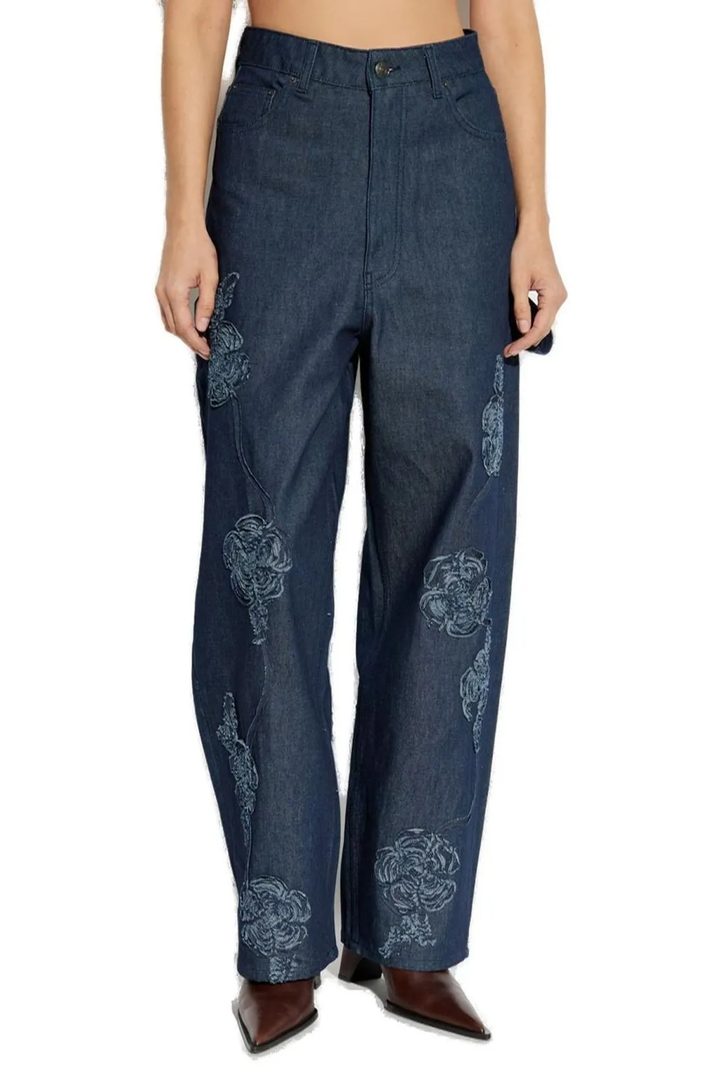 Rotate Floral Detailed Boyfriend Jeans