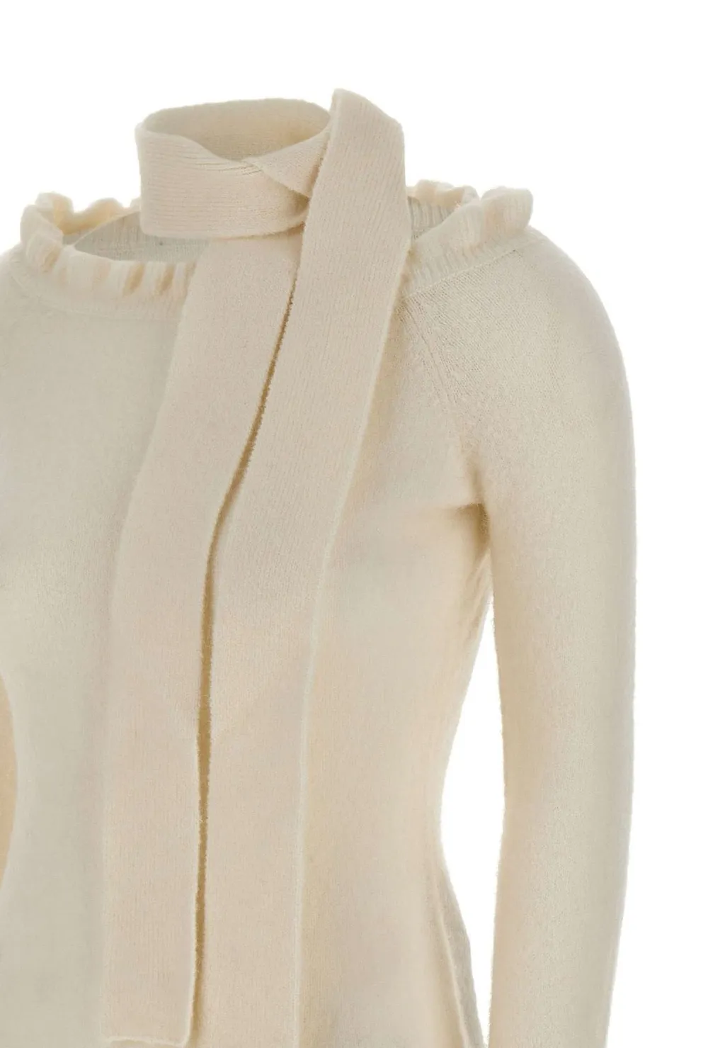 Rotate Ruffled-Detail Tie Neck Off-Shoulder Top