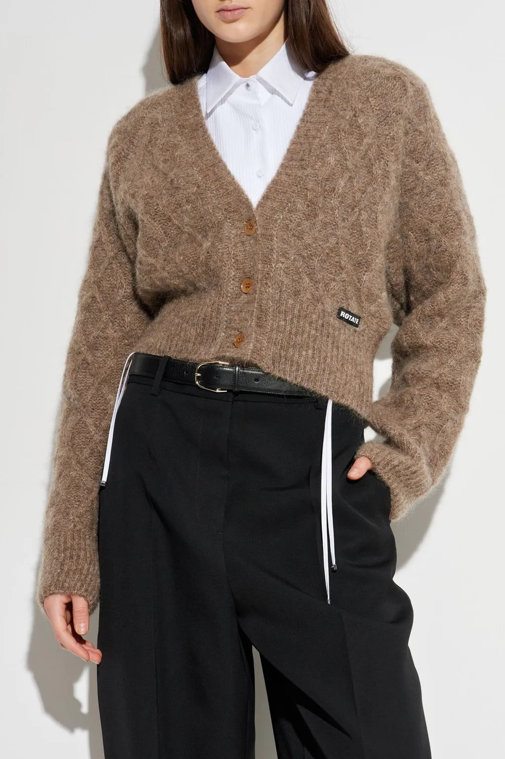Rotate Fluffy V-Neck Knitted Cardigan