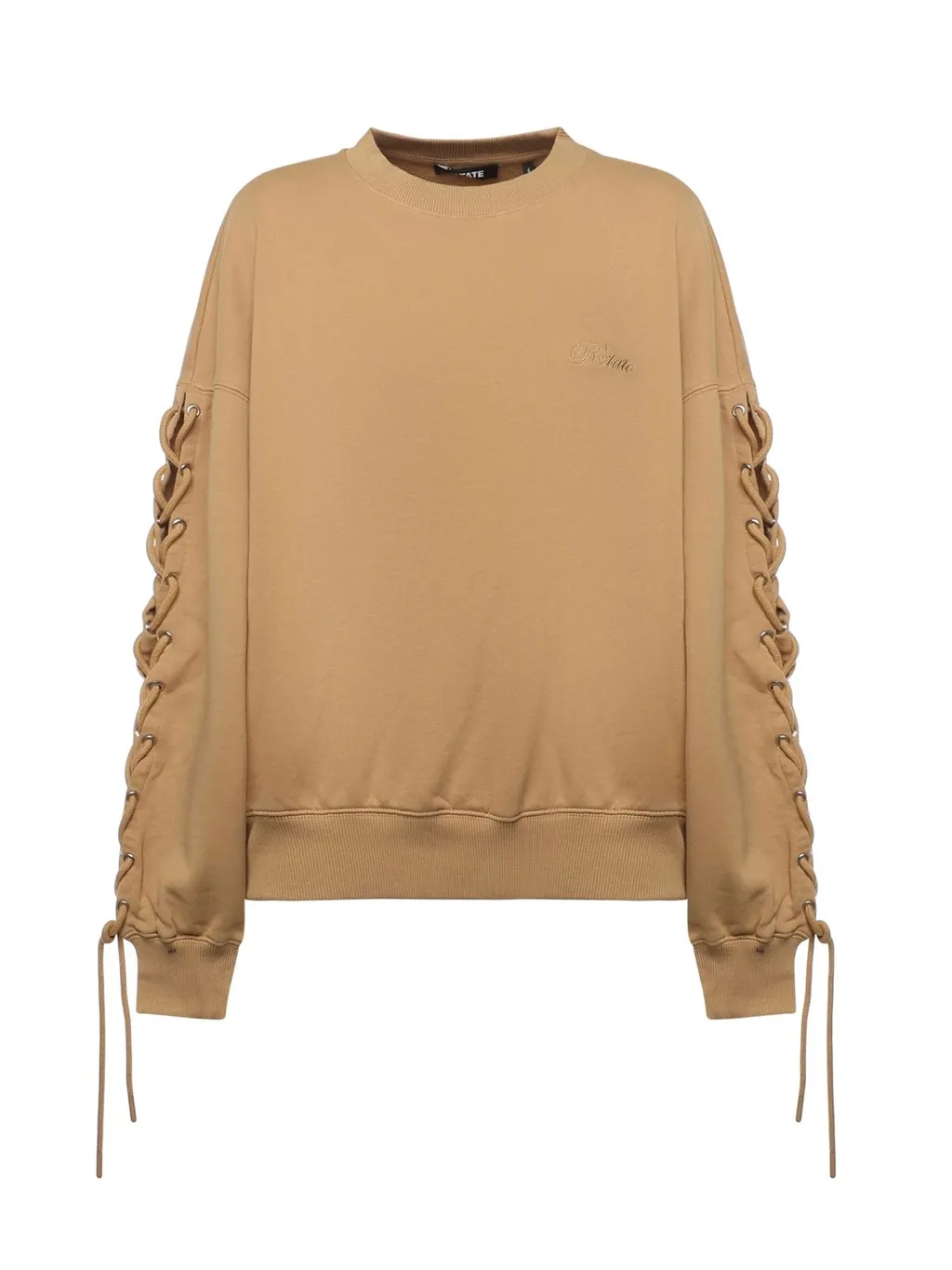 Rotate Lace-Up Sleeve Logo Embroidered Sweatshirt