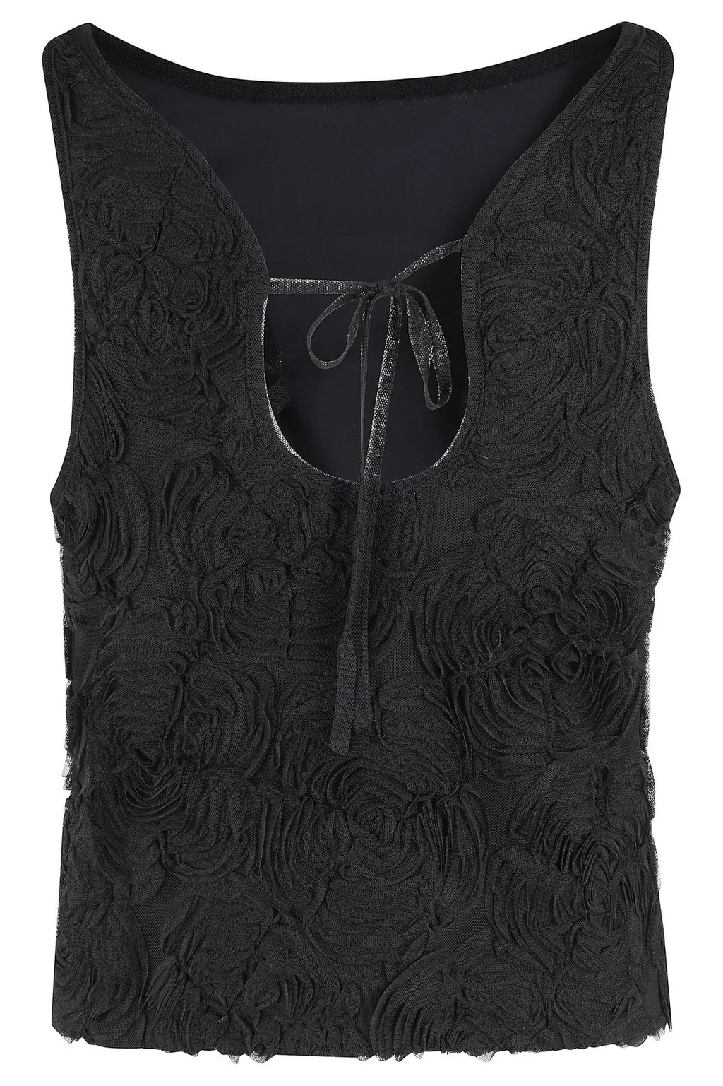 Rotate Flower Mesh Boat-Neck Top