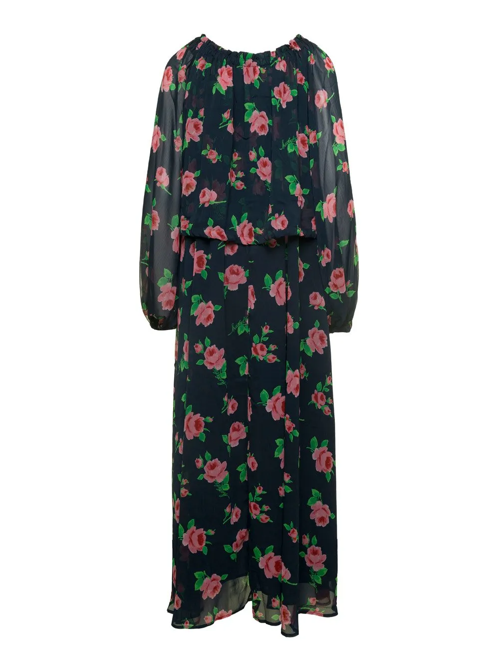 Rotate Flower Printed Chiffon Maxi Dress