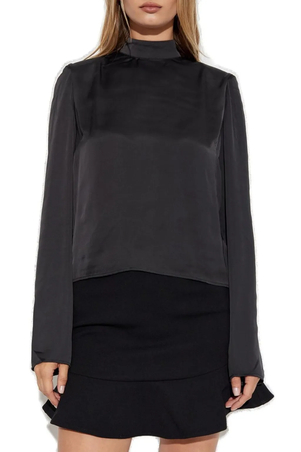 Rotate Tied-Neck Long-Sleeve Top