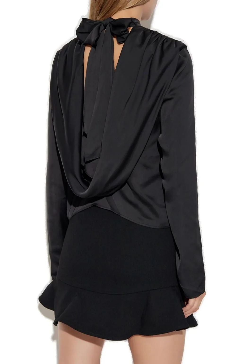 Rotate Tied-Neck Long-Sleeve Top