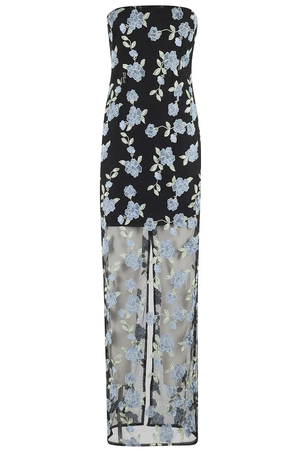 Rotate Flower Mesh Tube Strapless Dress