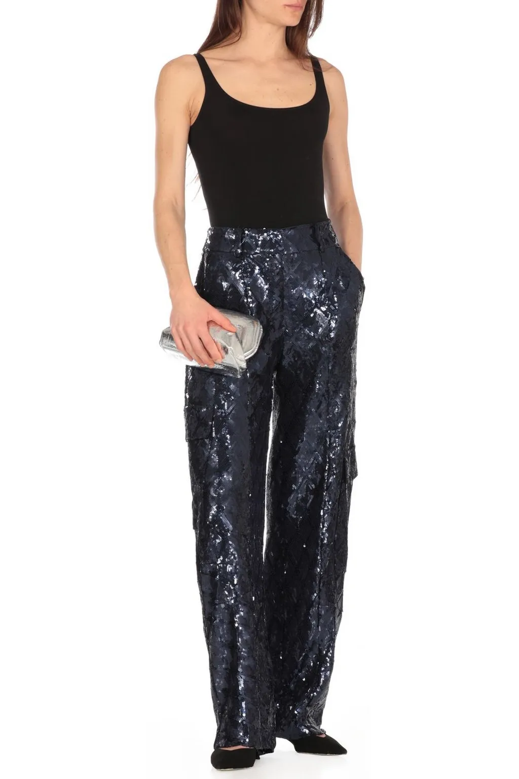 Rotate Sequin Embellished Cargo Pants