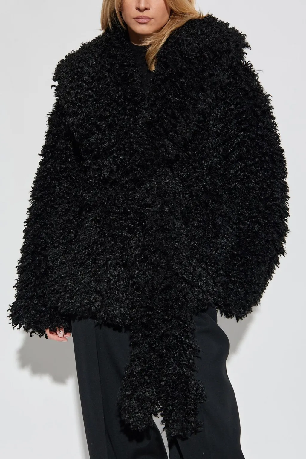 Rotate Faux-Fur Long Sleeved Belted Jacket