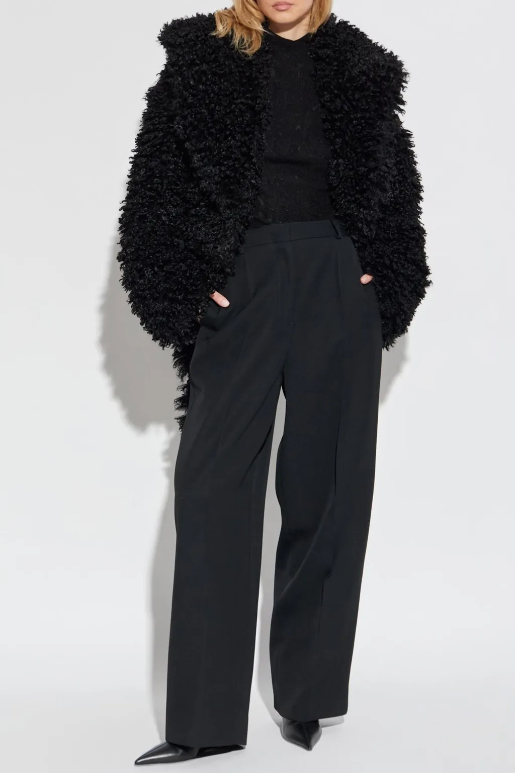 Rotate Faux-Fur Long Sleeved Belted Jacket