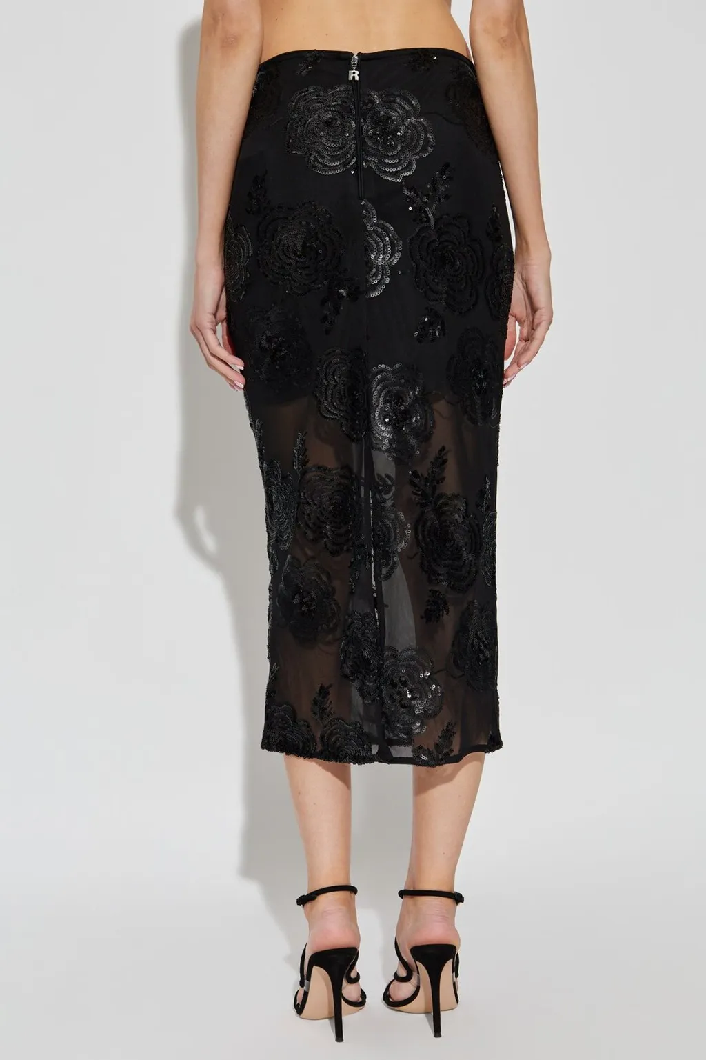 Rotate Floral Sequin-Embellished Midi Skirt