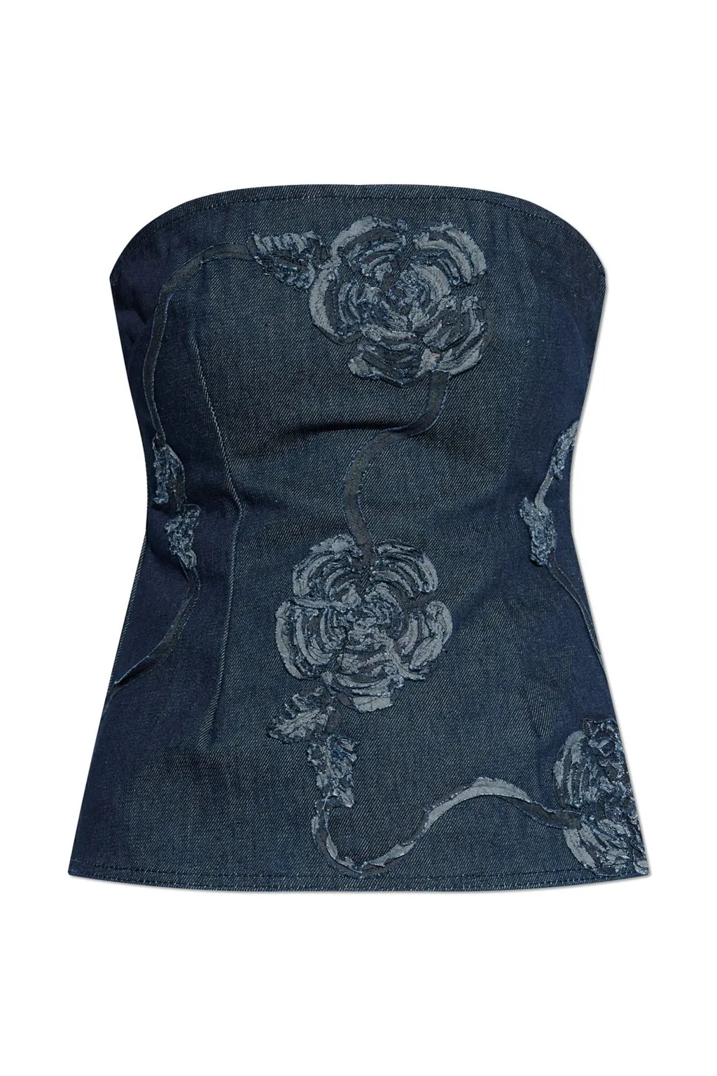 Rotate Floral Denim Strapless Top