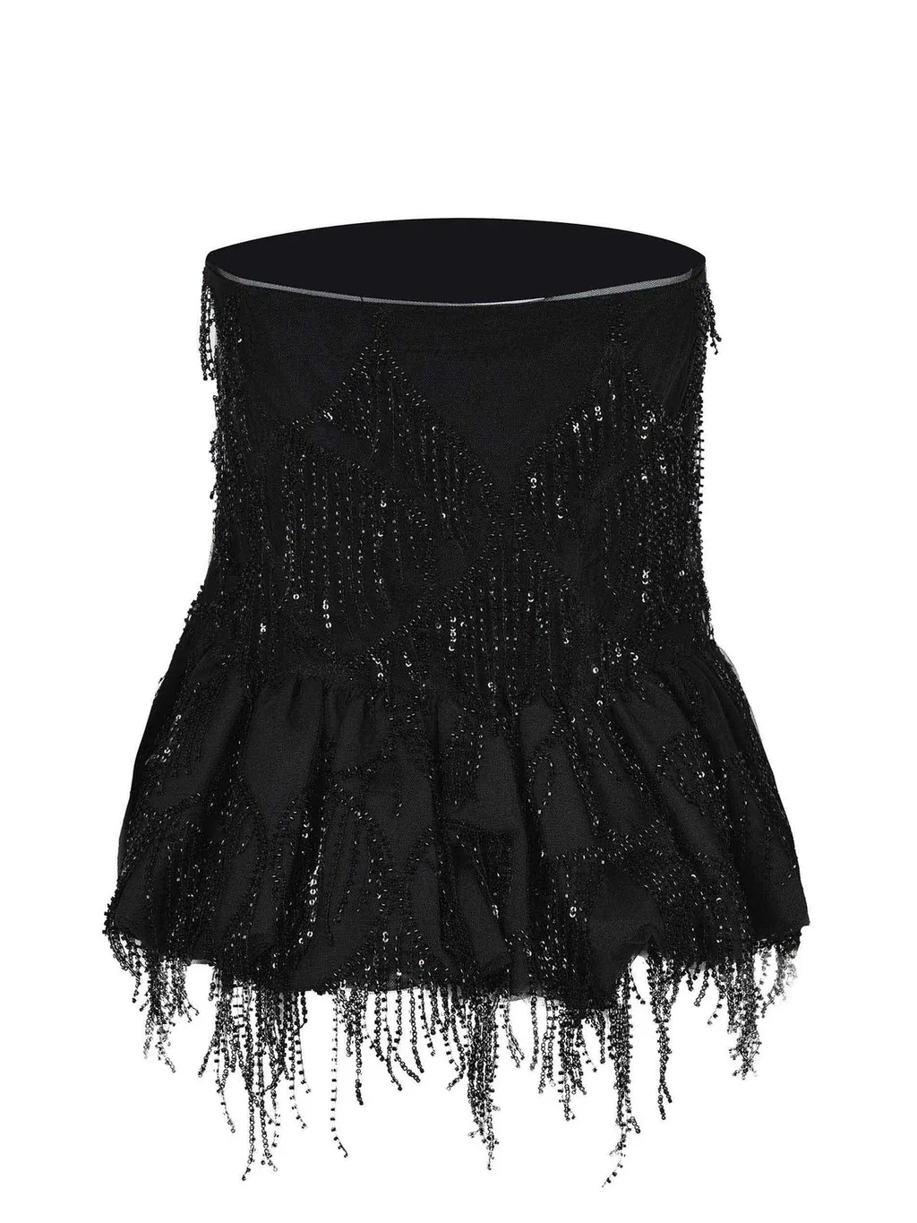 Rotate Sequined Fringe Strapless Top