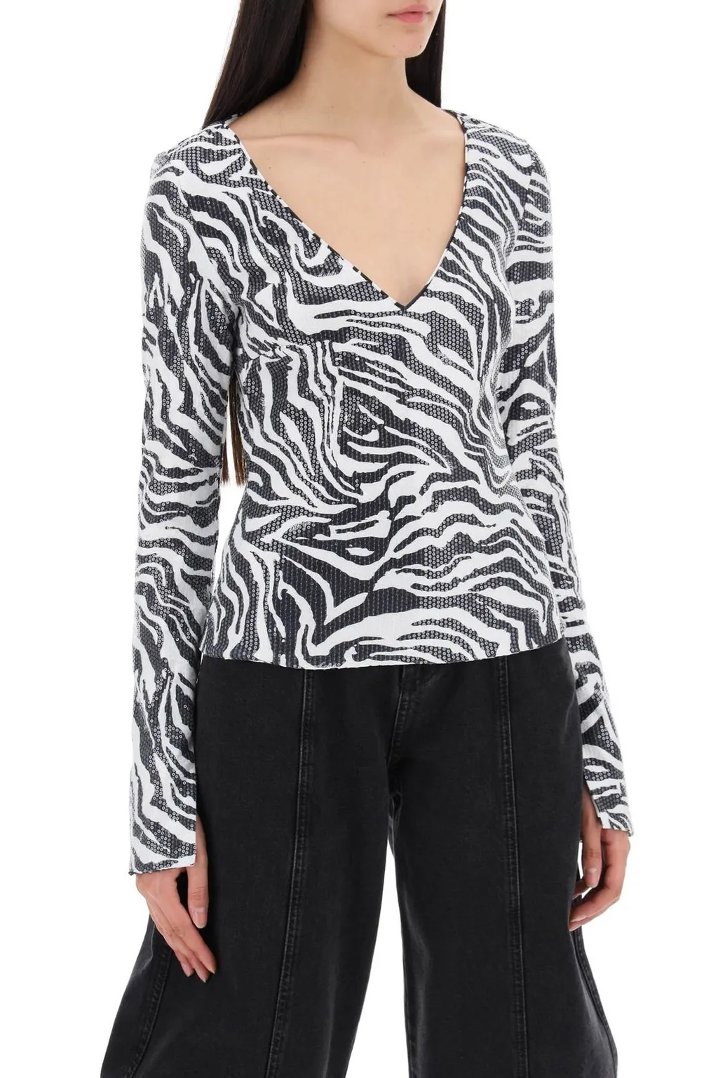 Rotate Zebra Printed Sequins T-Shirt