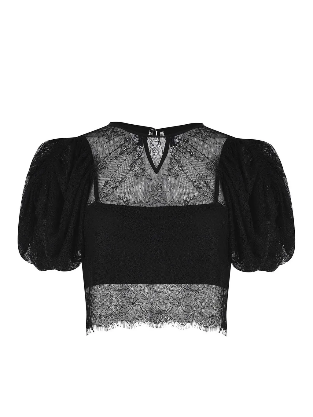 Rotate Cropped Puff-Sleeved Lace Blouse