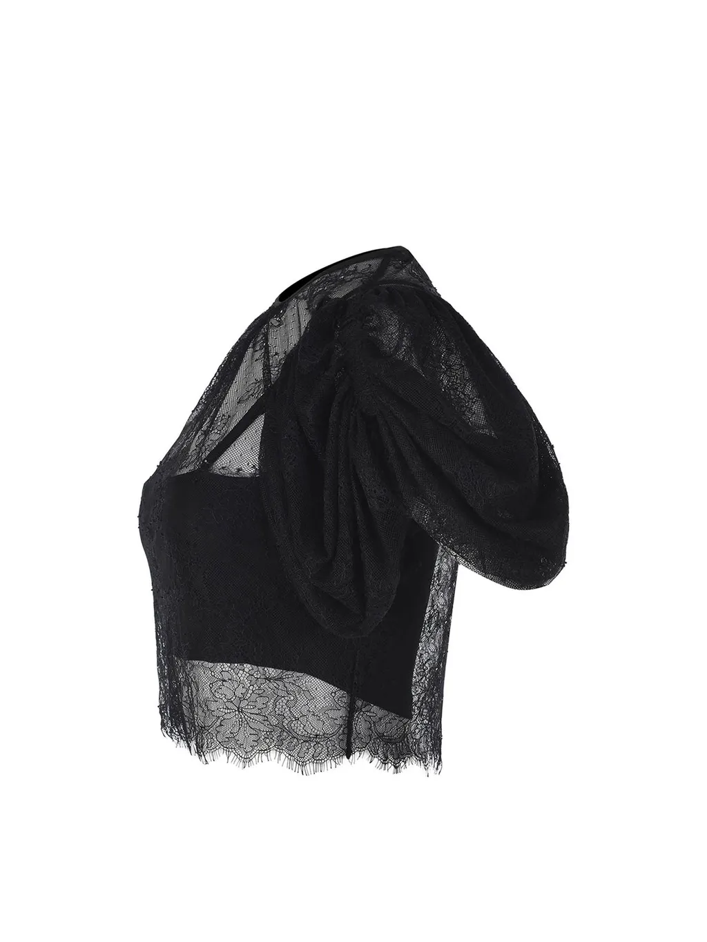 Rotate Cropped Puff-Sleeved Lace Blouse