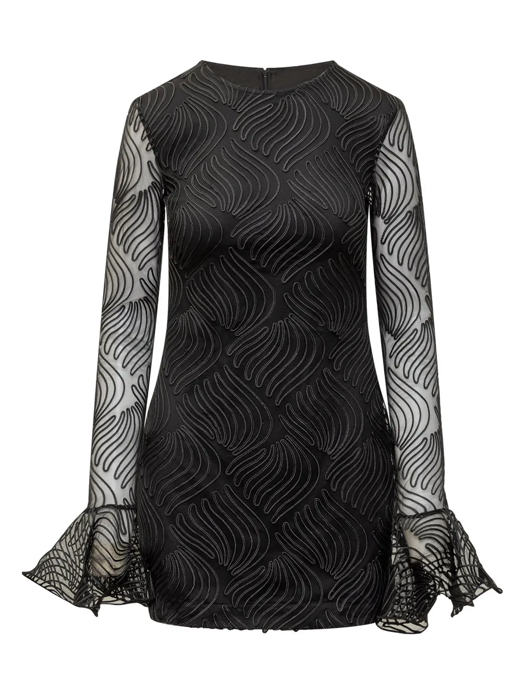 Rotate Long-Sleeved Shiny Flounce Mini Dress